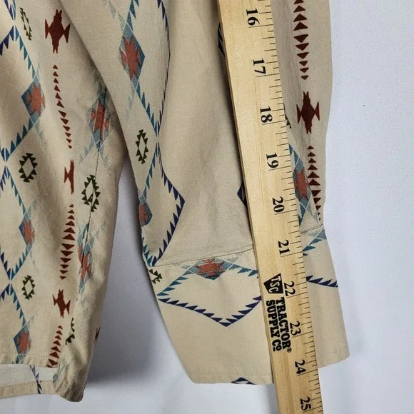 Vintage Wrangler Pearl Snap Shirt Mens XL Tan Long Sleeve Aztec Western Rodeo